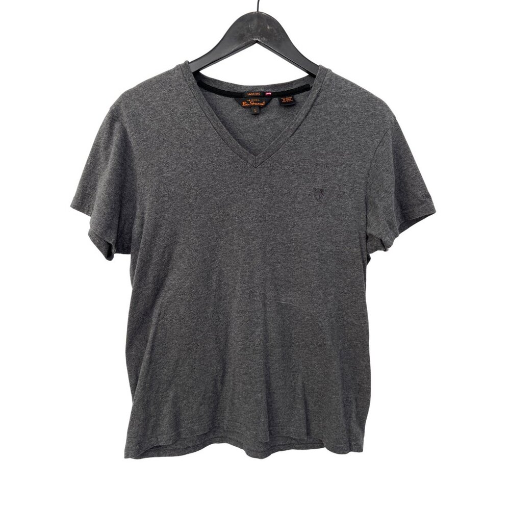 Ben Sherman Signature V Neck T Shirt Size Large Short Sleeve Tee Gray Cotton